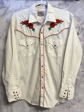 Ely Diamond Rodeo Rose Embroidered Long Sleeve Western Shirt Pearl Snap Medium
